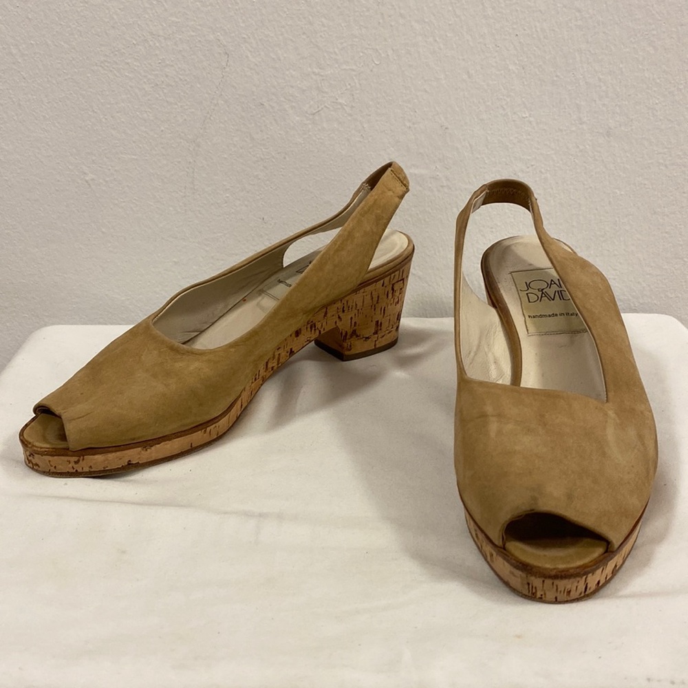 Vintage Joan & David tan slingback cork heels, size 8